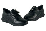 Γυναικεία Μαύρα Δερμάτινα Ανατομικά Sneakers Με Ελαστικά Κορδόνια