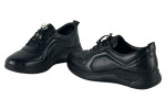 Γυναικεία Μαύρα Δερμάτινα Ανατομικά Sneakers Με Ελαστικά Κορδόνια