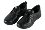 Γυναικεία Μαύρα Δερμάτινα Ανατομικά Sneakers Με Ελαστικά Κορδόνια