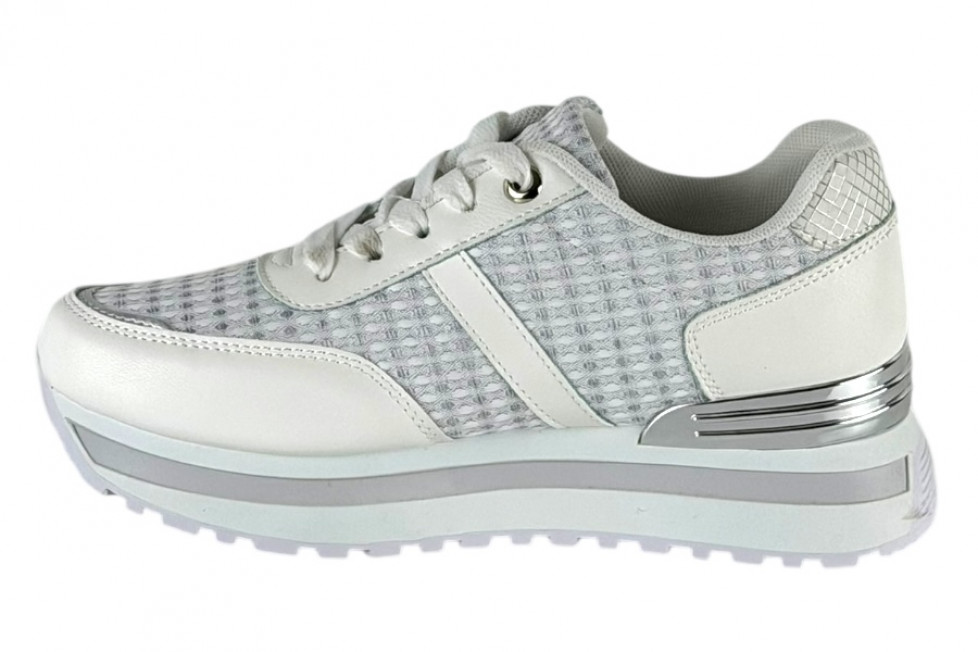 Γυναικεία Λευκά Sneakers Με Ασημί Λεπτομέρειες