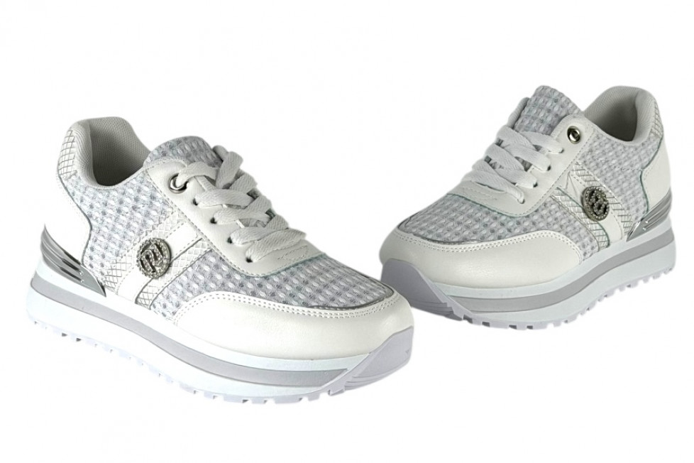 Γυναικεία Λευκά Sneakers Με Ασημί Λεπτομέρειες