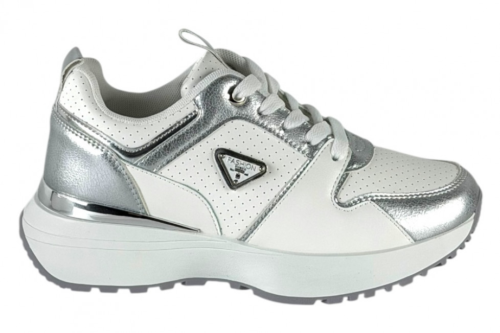 Γυναικεία Λευκά Sneakers Με Ασημί Λεπτομέρειες