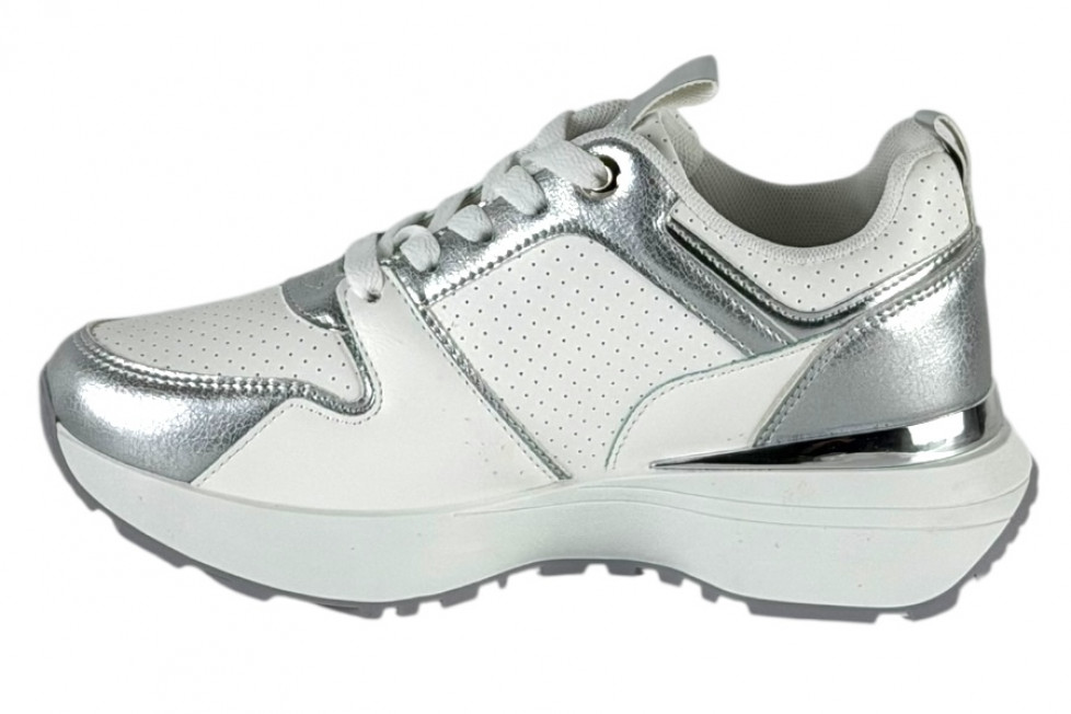 Γυναικεία Λευκά Sneakers Με Ασημί Λεπτομέρειες