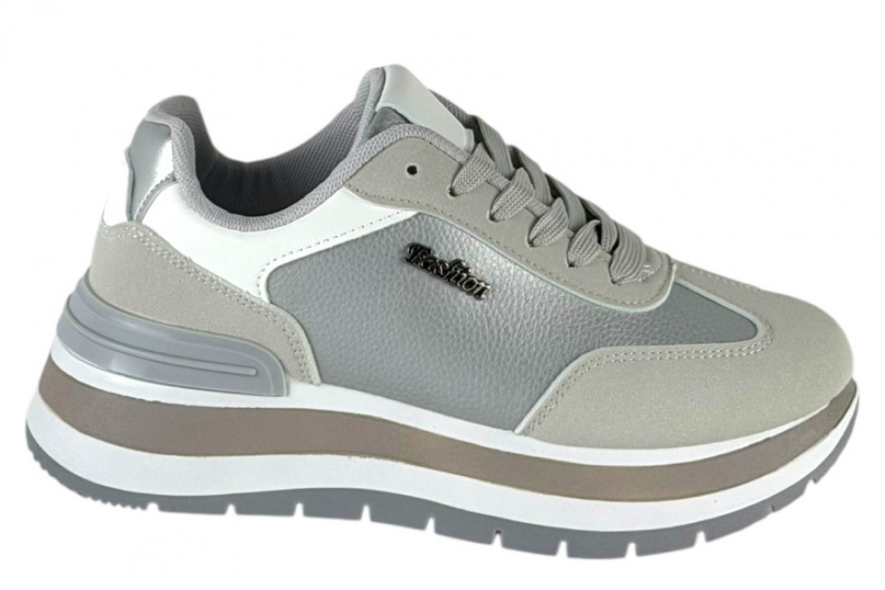 Γυναικεία Ασημί Sneakers Με Ψηλή Σόλα