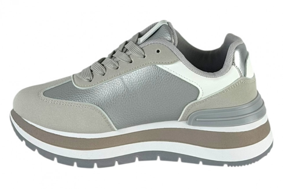 Γυναικεία Ασημί Sneakers Με Ψηλή Σόλα