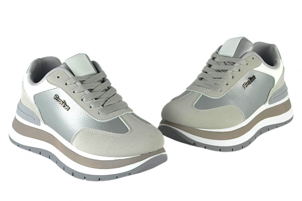 Γυναικεία Ασημί Sneakers Με Ψηλή Σόλα