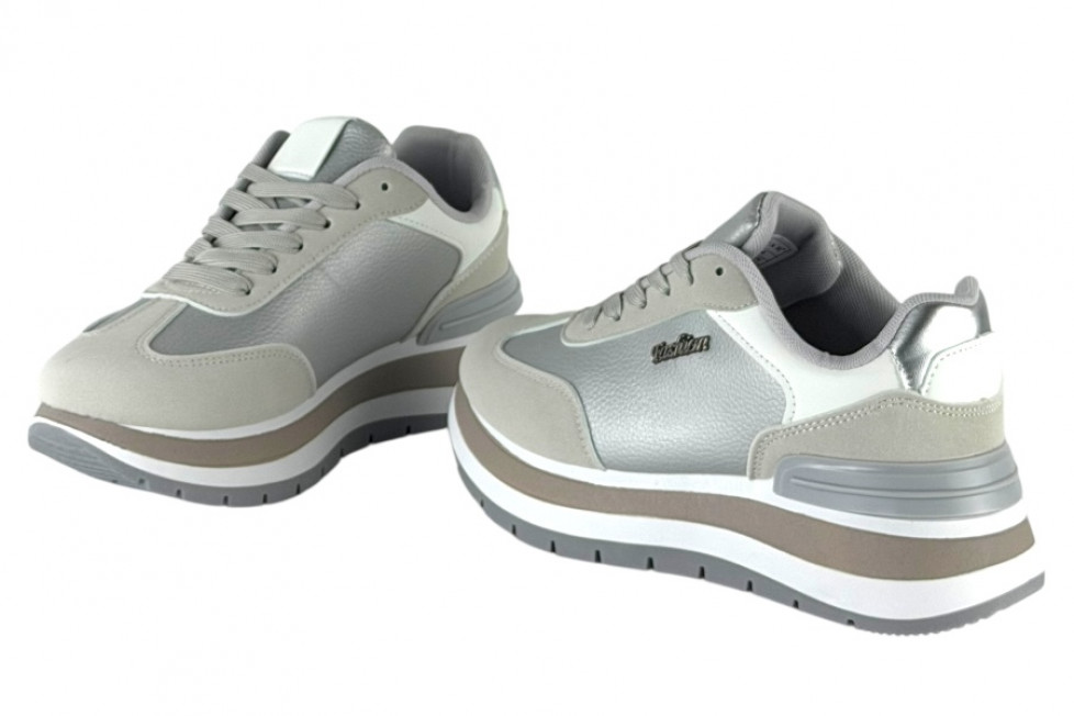 Γυναικεία Ασημί Sneakers Με Ψηλή Σόλα
