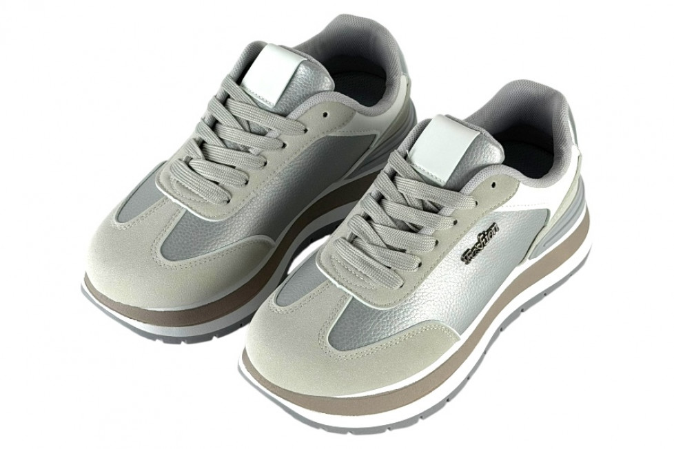 Γυναικεία Ασημί Sneakers Με Ψηλή Σόλα