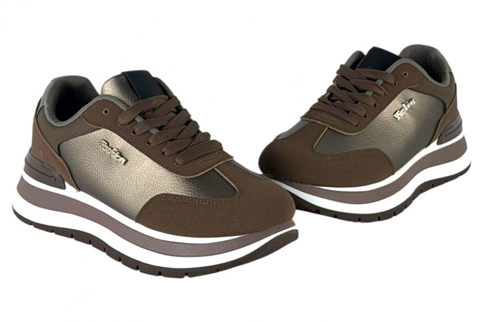Γυναικεία Καφέ Sneakers Με Ψηλή Σόλα