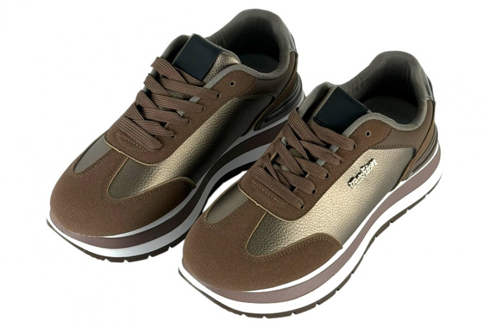 Γυναικεία Καφέ Sneakers Με Ψηλή Σόλα