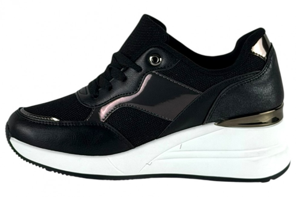 Γυναικεία Μαύρα Sneakers Με Ψηλή Πλατφόρμα Και Ασημί Λεπτομέρειες