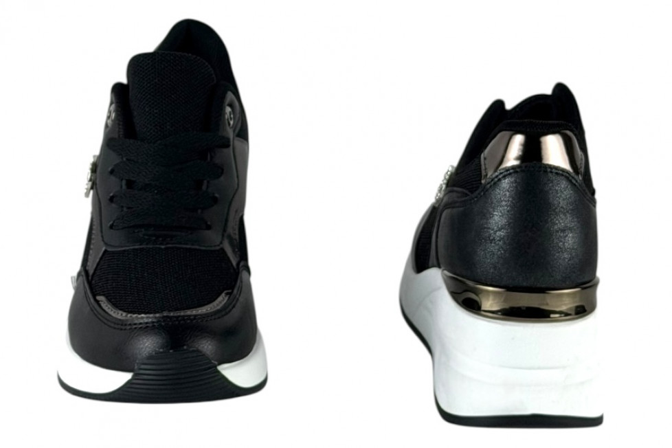 Γυναικεία Μαύρα Sneakers Με Ψηλή Πλατφόρμα Και Ασημί Λεπτομέρειες