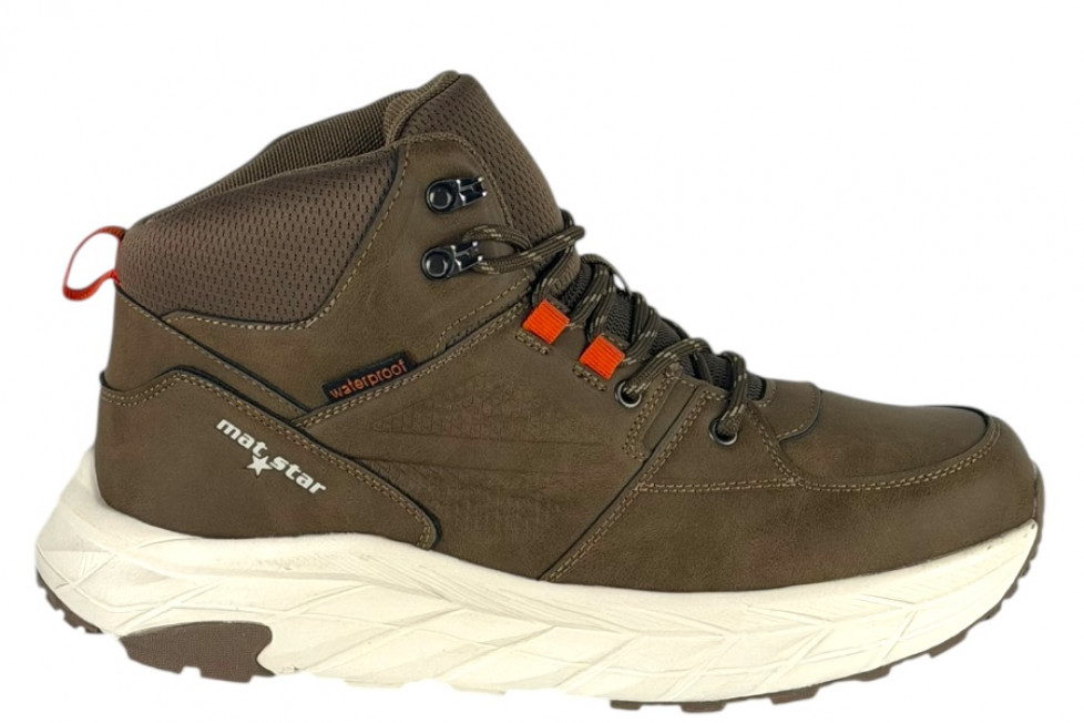 Ανδρικά Μποτάκια Λαδί Casual Waterproof Με Κορδόνια 