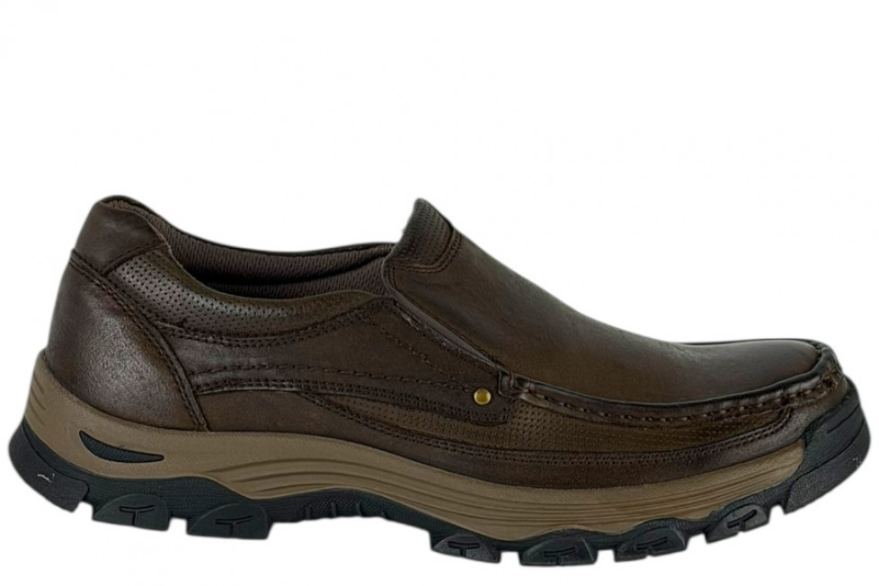 Δερμάτινα Ανδρικά Παπούτσια Slip On Σε Χρώμα Καφέ 