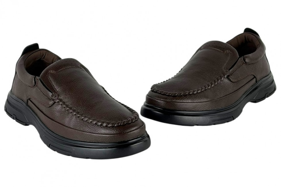 Δερμάτινα Ανδρικά Παπούτσια Slip On Σε Χρώμα Καφέ Με Σόλα Super Flex