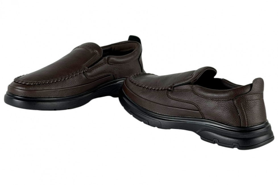 Δερμάτινα Ανδρικά Παπούτσια Slip On Σε Χρώμα Καφέ Με Σόλα Super Flex