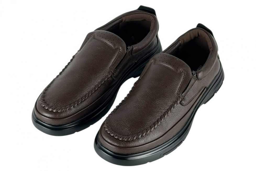 Δερμάτινα Ανδρικά Παπούτσια Slip On Σε Χρώμα Καφέ Με Σόλα Super Flex