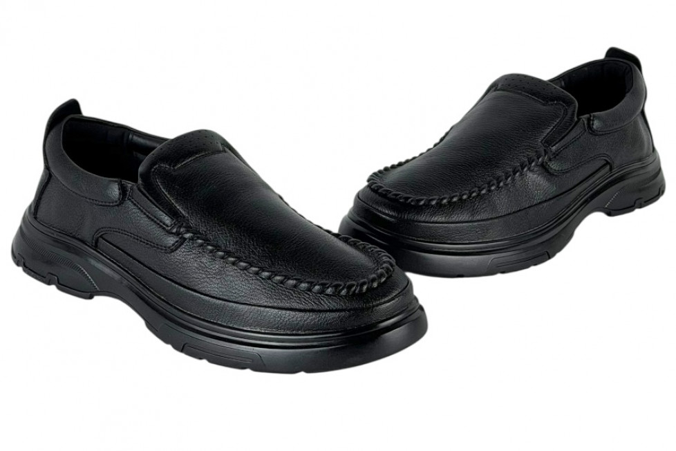 Δερμάτινα Ανδρικά Παπούτσια Slip On Σε Χρώμα Μαύρο Με Σόλα Super Flex