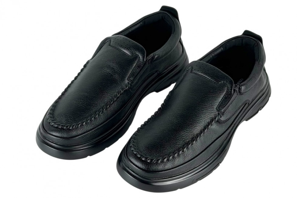 Δερμάτινα Ανδρικά Παπούτσια Slip On Σε Χρώμα Μαύρο Με Σόλα Super Flex