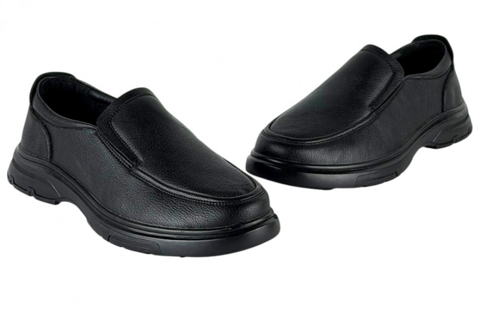 Δερμάτινα Ανδρικά Παπούτσια Slip On Σε Χρώμα Μαύρο Με Σόλα Super Flex