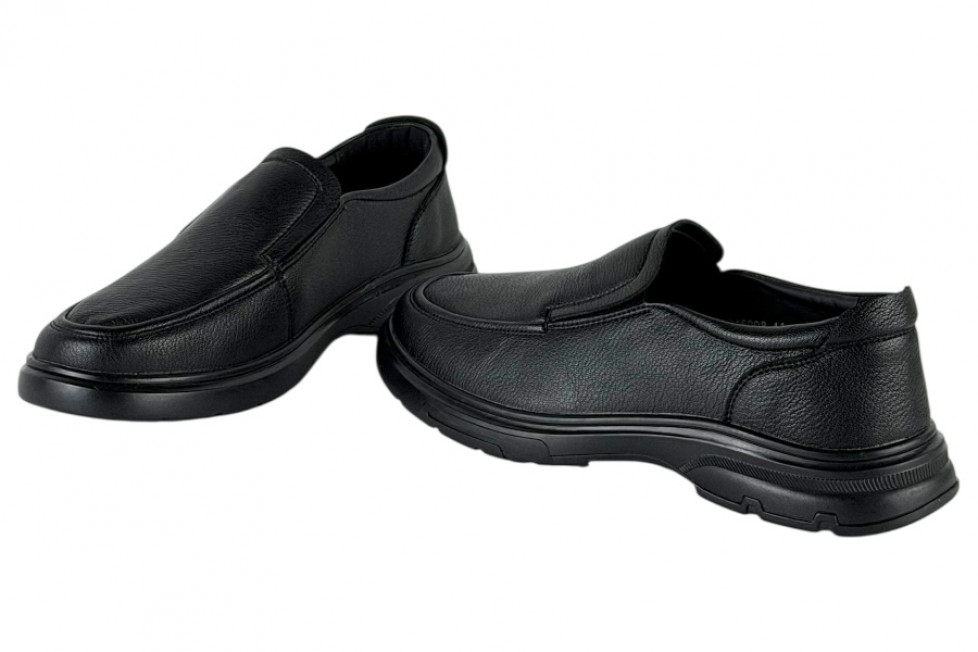 Δερμάτινα Ανδρικά Παπούτσια Slip On Σε Χρώμα Μαύρο Με Σόλα Super Flex