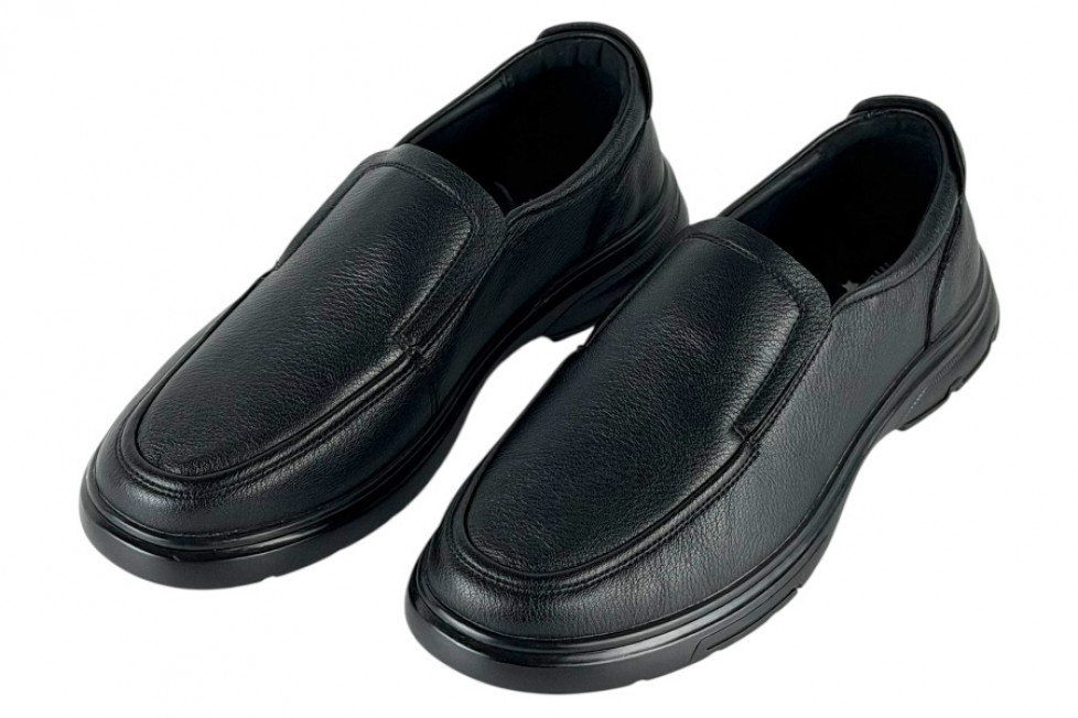 Δερμάτινα Ανδρικά Παπούτσια Slip On Σε Χρώμα Μαύρο Με Σόλα Super Flex