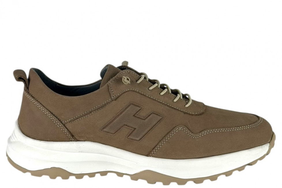 Δερμάτινα Ανδρικά Sneakers Slip On Με Ελαστικά Κορδόνια Σε χρώμα Μπεζ