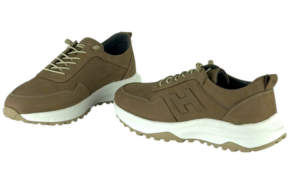 Δερμάτινα Ανδρικά Sneakers Slip On Με Ελαστικά Κορδόνια Σε χρώμα Μπεζ