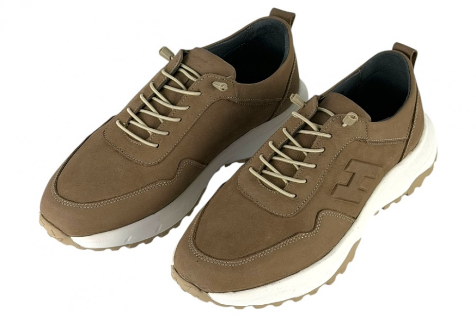 Δερμάτινα Ανδρικά Sneakers Slip On Με Ελαστικά Κορδόνια Σε χρώμα Μπεζ