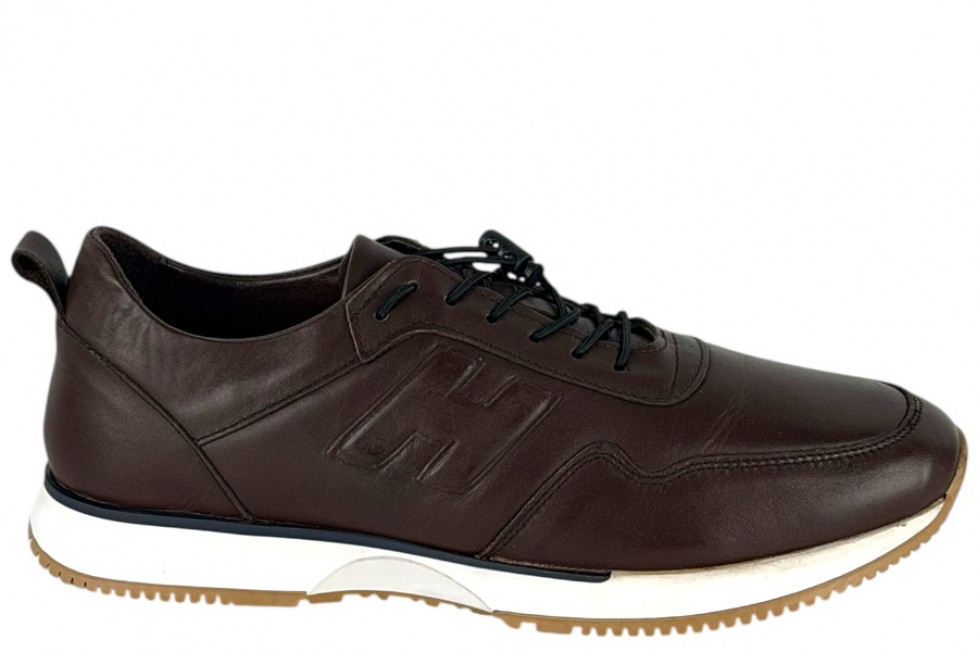 Δερμάτινα Ανδρικά Sneakers Slip On Με Ελαστικά Κορδόνια Σε χρώμα Καφέ