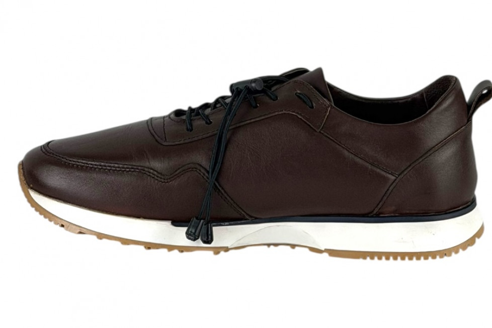 Δερμάτινα Ανδρικά Sneakers Slip On Με Ελαστικά Κορδόνια Σε χρώμα Καφέ