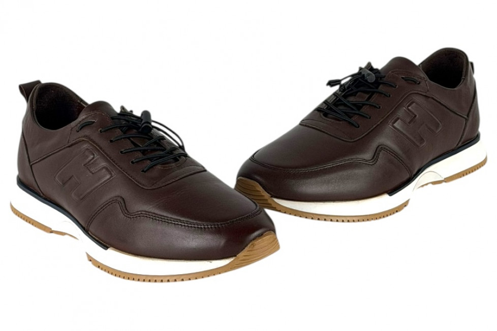 Δερμάτινα Ανδρικά Sneakers Slip On Με Ελαστικά Κορδόνια Σε χρώμα Καφέ