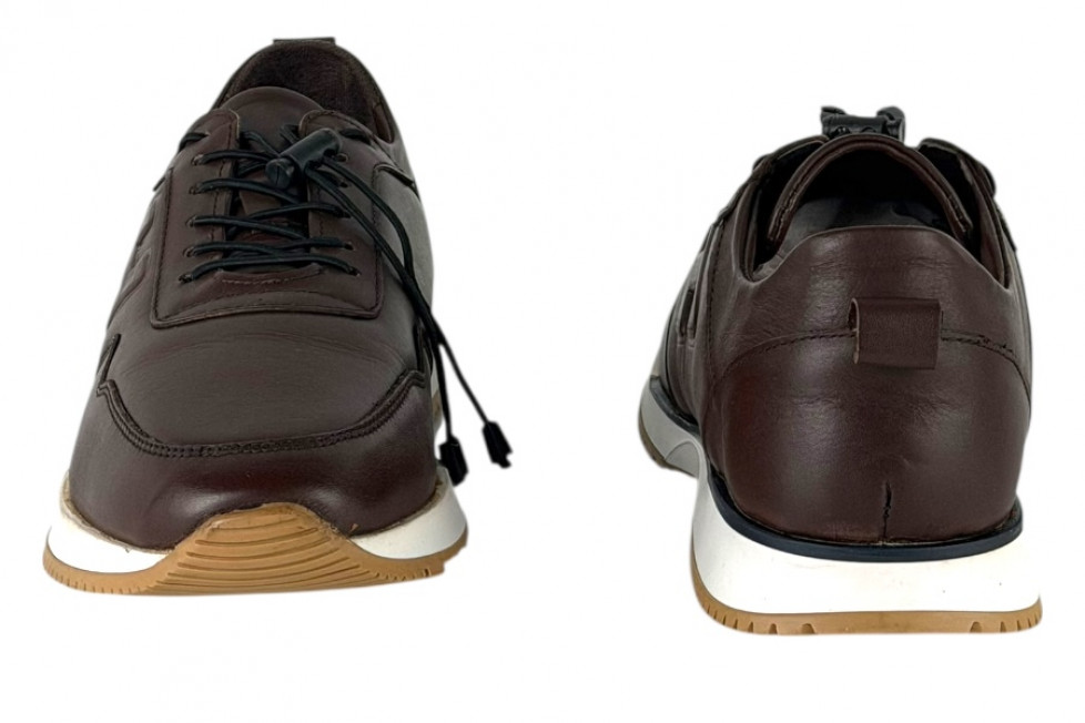 Δερμάτινα Ανδρικά Sneakers Slip On Με Ελαστικά Κορδόνια Σε χρώμα Καφέ