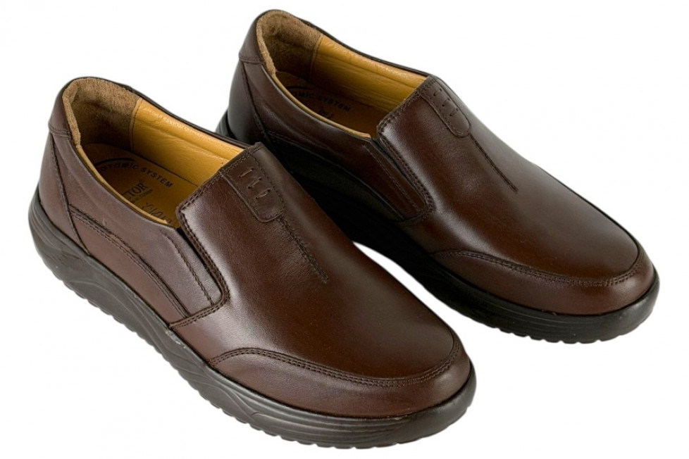 Δερμάτινα Ανδρικά Ανατομικά Παπούτσια Slip On Σε Χρώμα Καφέ