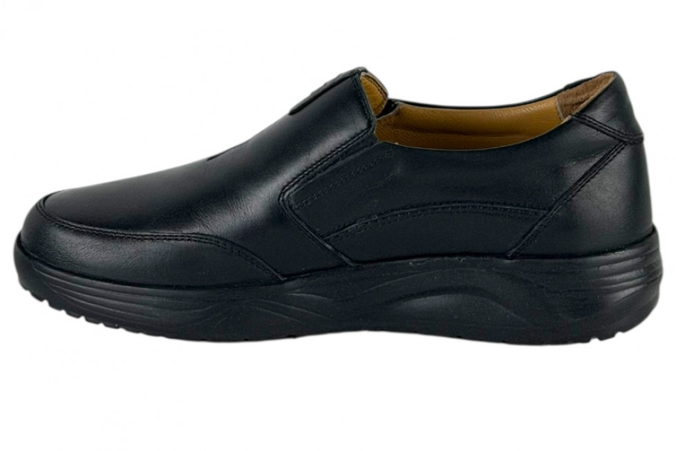 Δερμάτινα Ανδρικά Ανατομικά Παπούτσια Slip On Σε Χρώμα Μαύρο