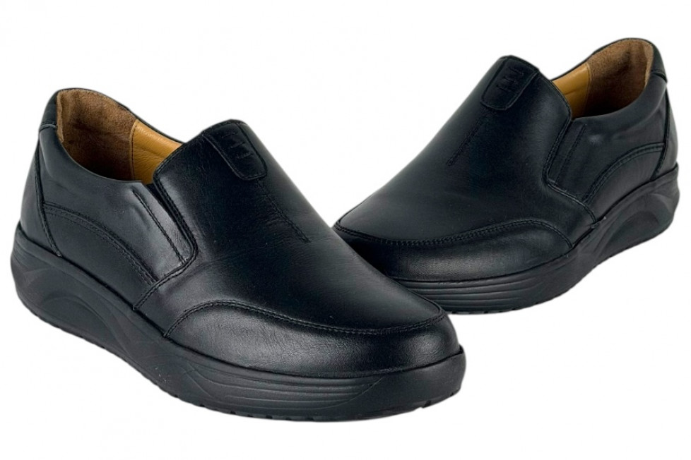 Δερμάτινα Ανδρικά Ανατομικά Παπούτσια Slip On Σε Χρώμα Μαύρο