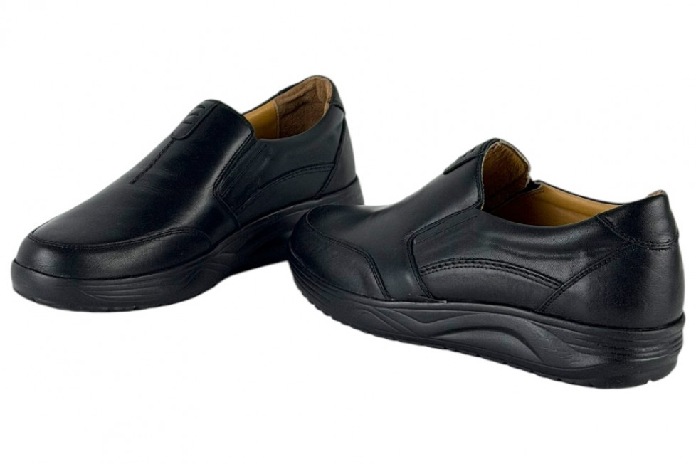 Δερμάτινα Ανδρικά Ανατομικά Παπούτσια Slip On Σε Χρώμα Μαύρο