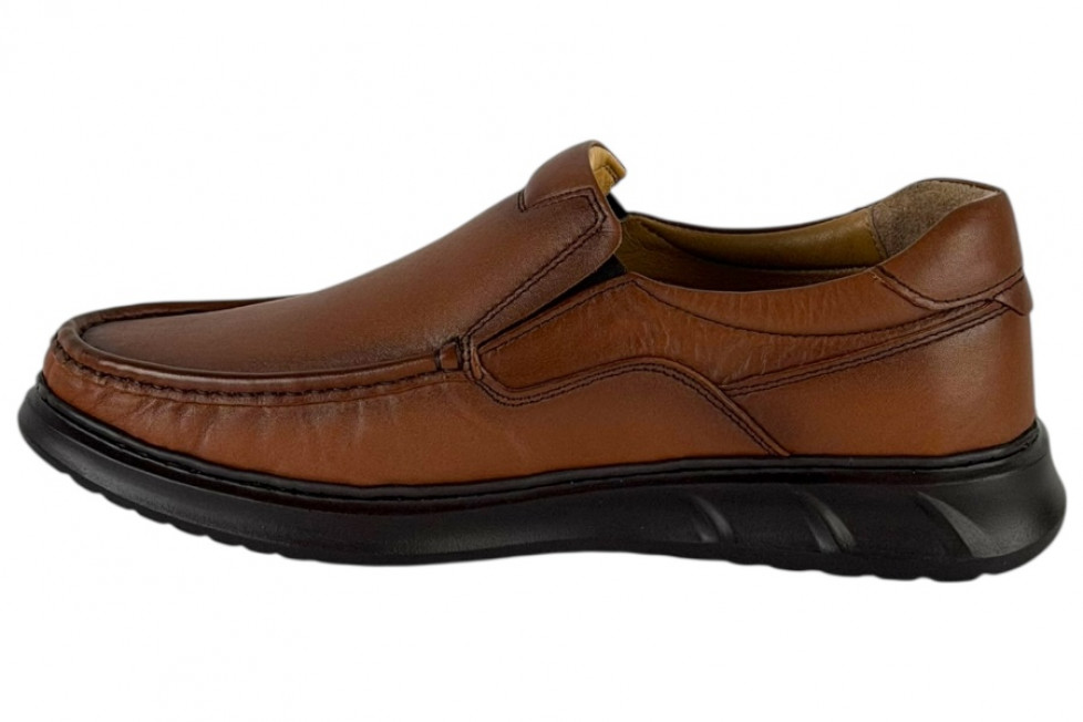 Δερμάτινα Ανδρικά Ανατομικά Παπούτσια Slip On Σε Χρώμα Ταμπά