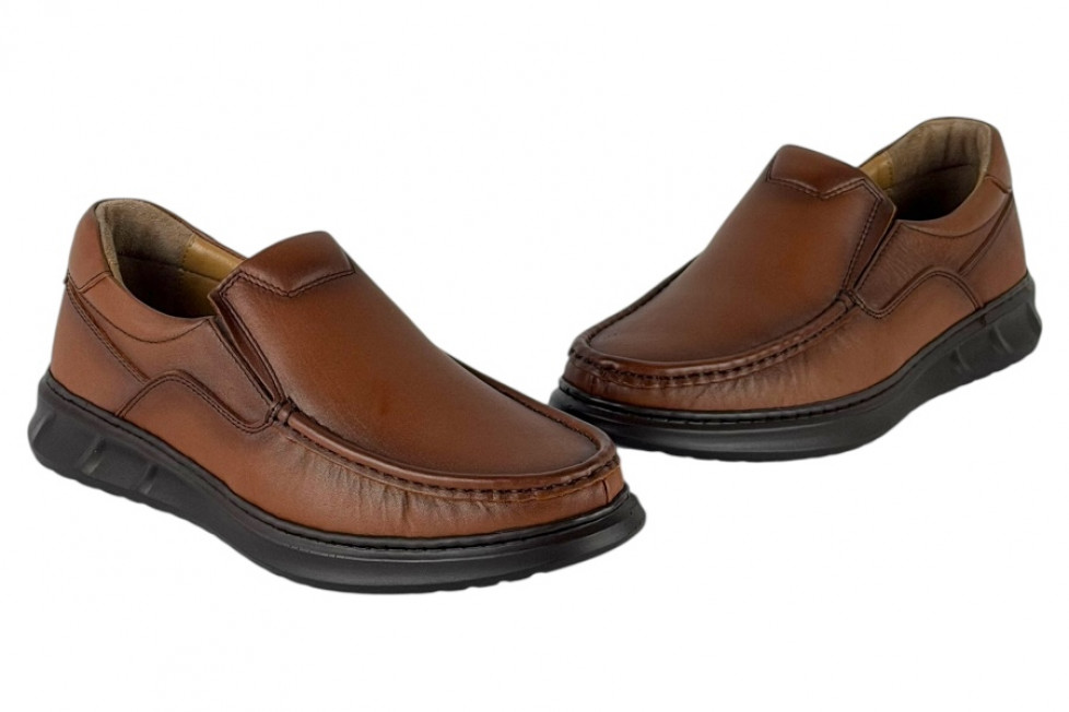 Δερμάτινα Ανδρικά Ανατομικά Παπούτσια Slip On Σε Χρώμα Ταμπά