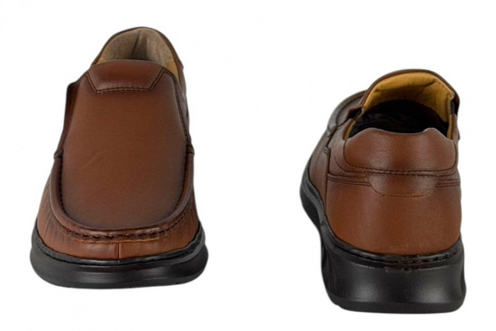 Δερμάτινα Ανδρικά Ανατομικά Παπούτσια Slip On Σε Χρώμα Ταμπά