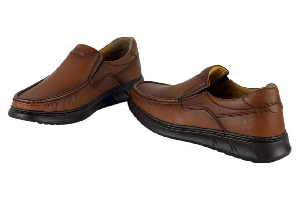 Δερμάτινα Ανδρικά Ανατομικά Παπούτσια Slip On Σε Χρώμα Ταμπά