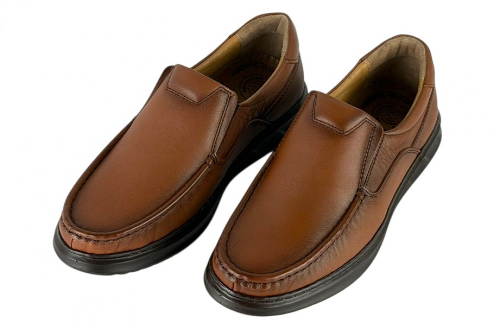 Δερμάτινα Ανδρικά Ανατομικά Παπούτσια Slip On Σε Χρώμα Ταμπά