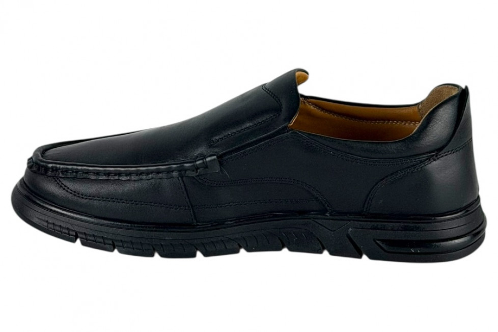Δερμάτινα Ανδρικά Ανατομικά Παπούτσια Slip On Σε Χρώμα Μαύρο