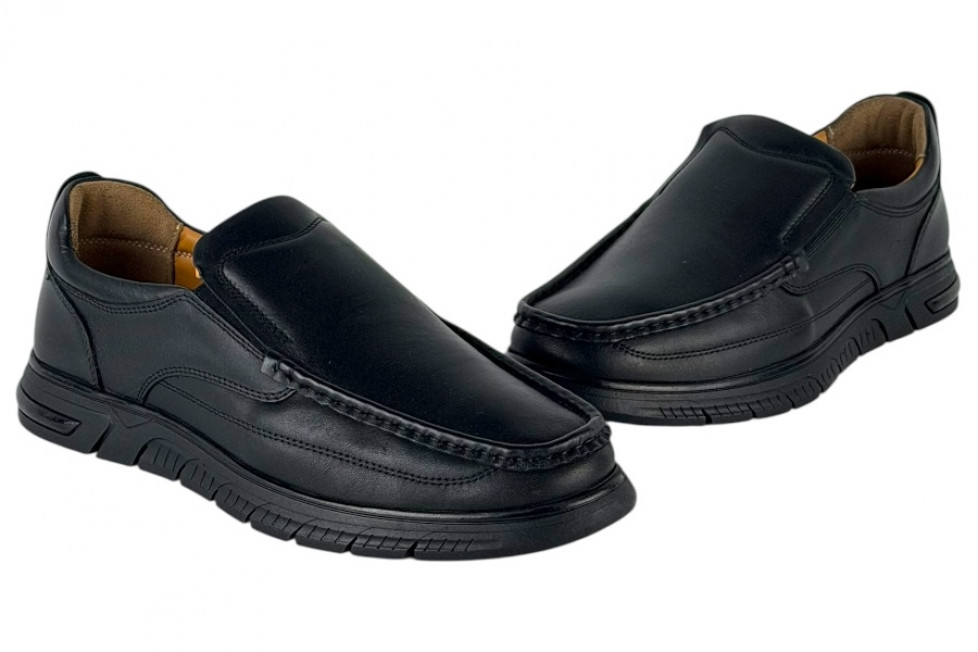 Δερμάτινα Ανδρικά Ανατομικά Παπούτσια Slip On Σε Χρώμα Μαύρο