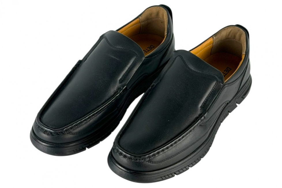 Δερμάτινα Ανδρικά Ανατομικά Παπούτσια Slip On Σε Χρώμα Μαύρο