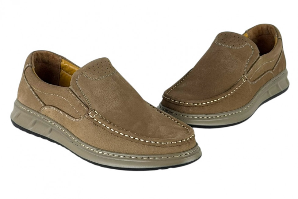 Δερμάτινα Ανδρικά Ανατομικά Παπούτσια Slip On Σε Χρώμα Μπεζ