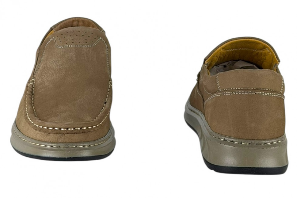 Δερμάτινα Ανδρικά Ανατομικά Παπούτσια Slip On Σε Χρώμα Μπεζ