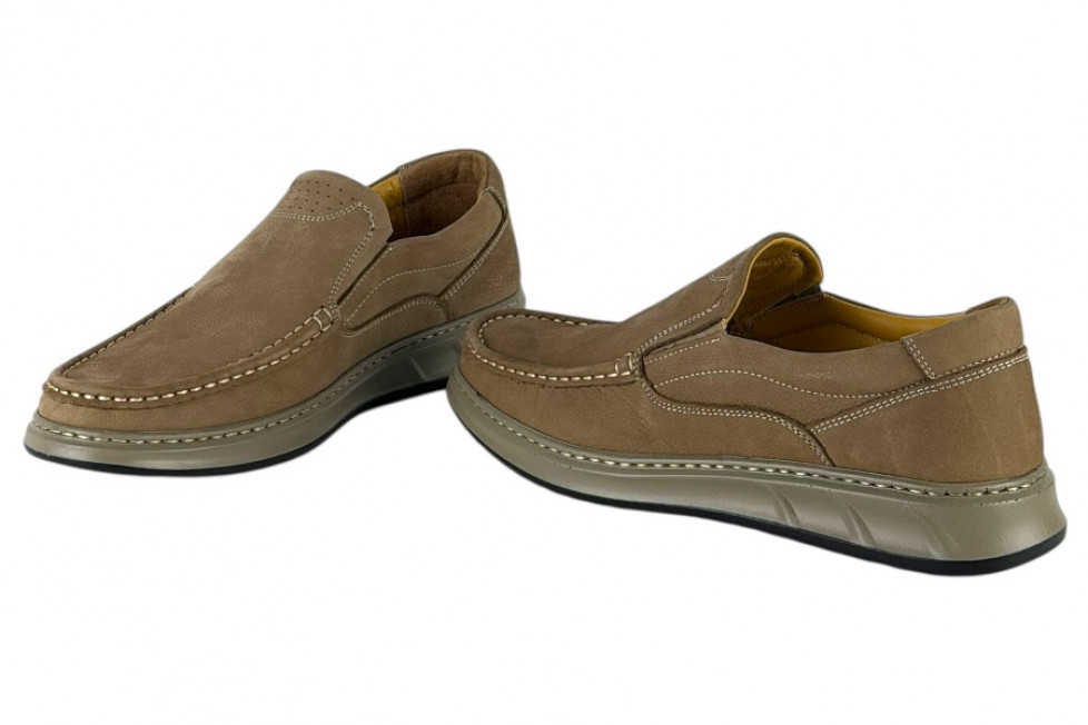 Δερμάτινα Ανδρικά Ανατομικά Παπούτσια Slip On Σε Χρώμα Μπεζ