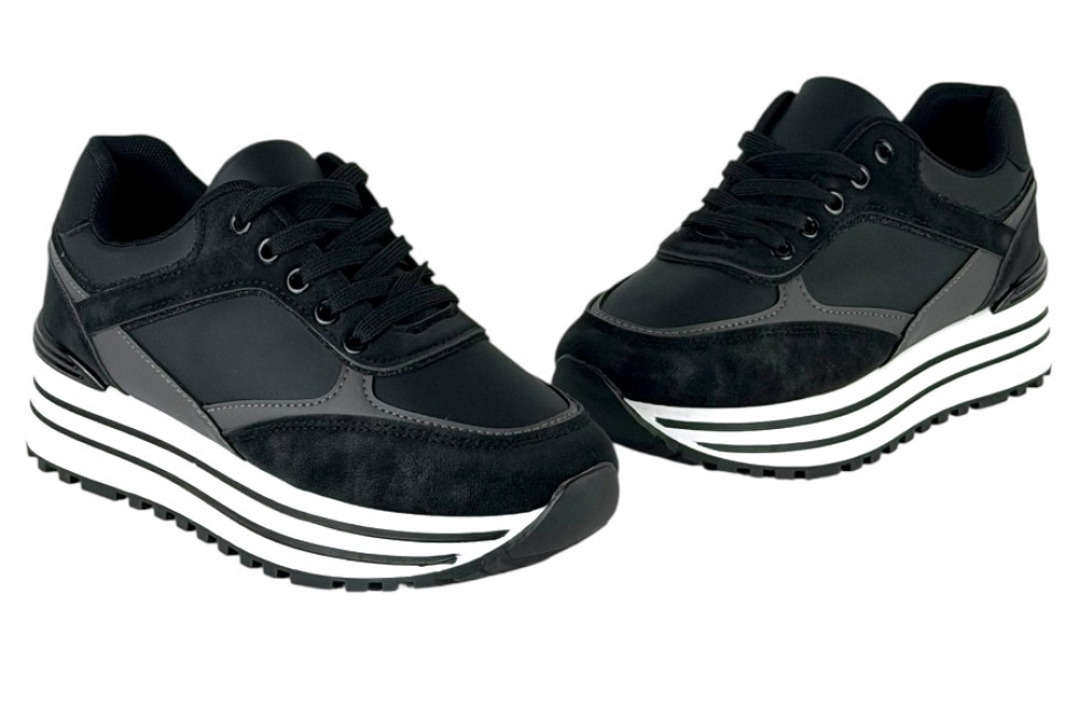 Γυναικεία Μαύρα Sneakers Δίσολα Με Κορδόνια