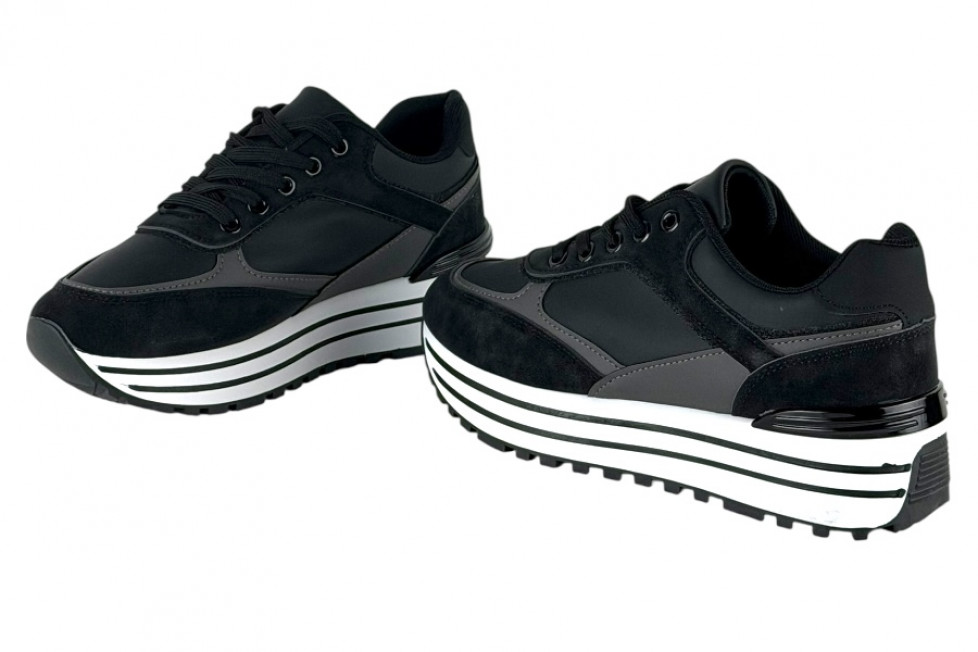 Γυναικεία Μαύρα Sneakers Δίσολα Με Κορδόνια